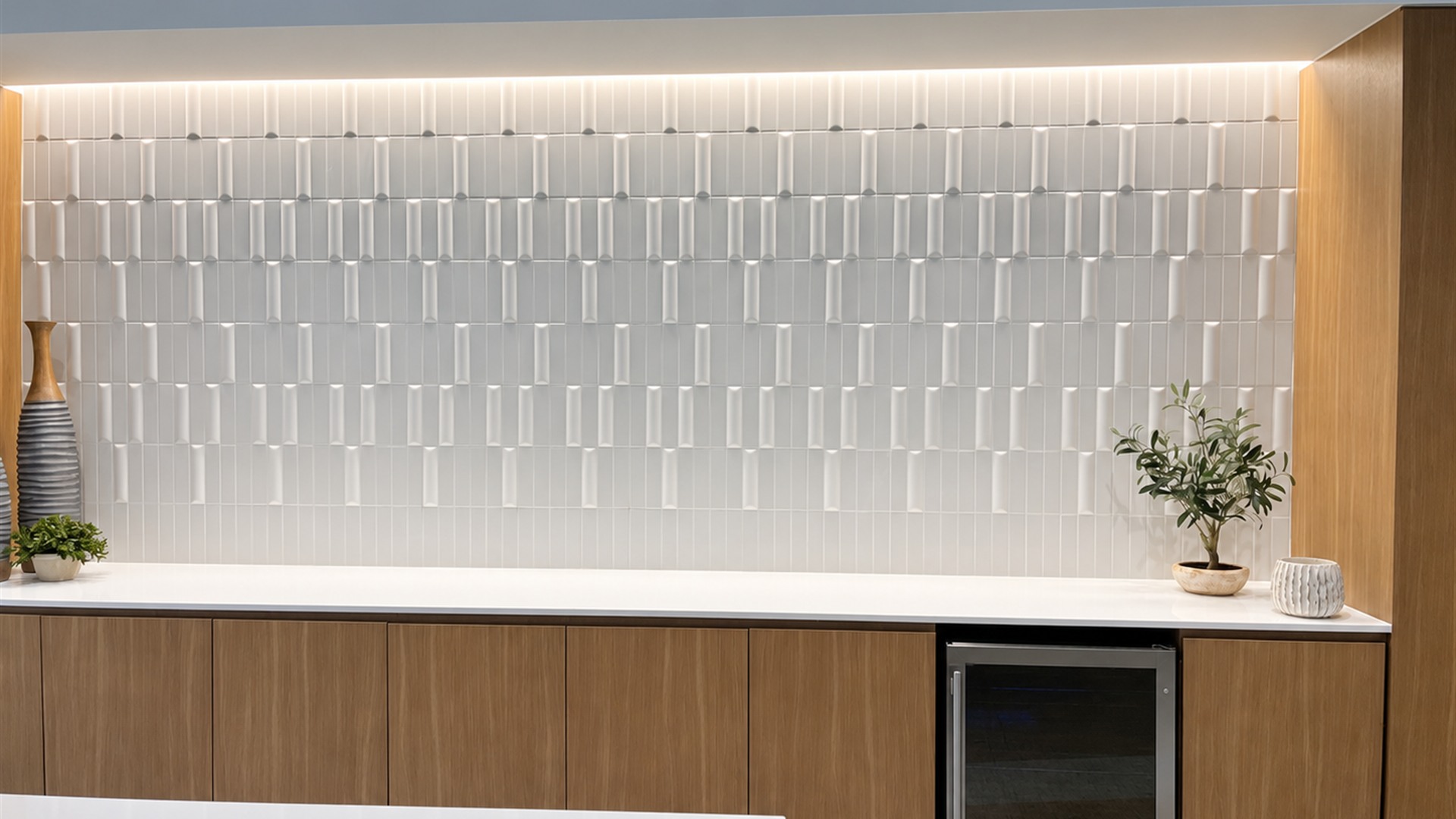 Illuminated tile feature wall