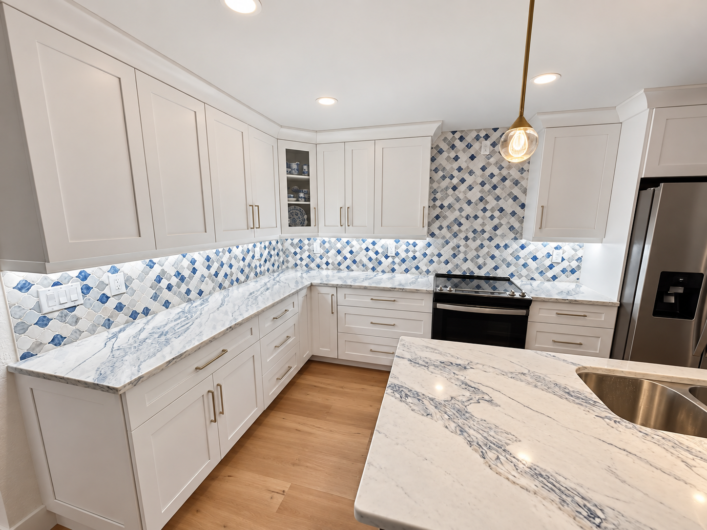 Blue mosaic kitchen